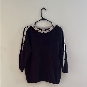 Chico's Black and Cream Sweater with Button Detail
